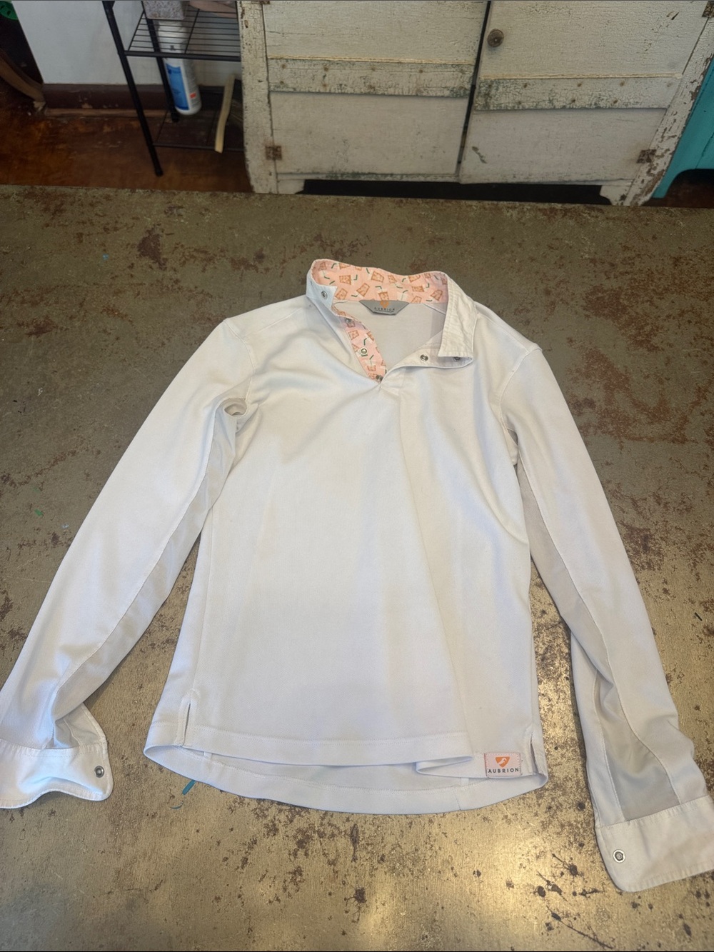 Aubrion Girls' show shirt Long Sleeve with Pink ice coffee Trim
